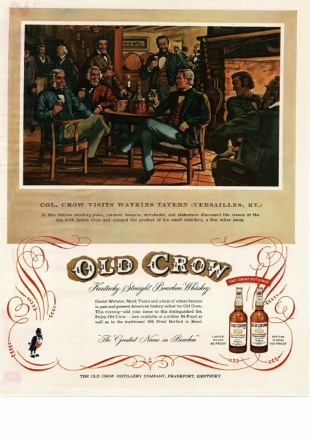 1954 OLD CROW Bourbon Col. Crow Watkins Tavern Versailles KY VINTAGE PRINT AD