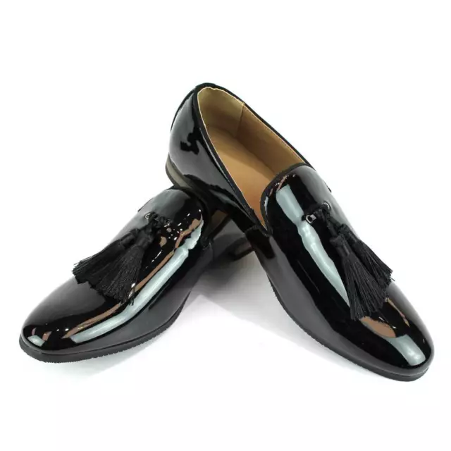 Black Patent Slip On Loafers Tassel Men's Dress Shoes Modern Formal  By AZAR MAN