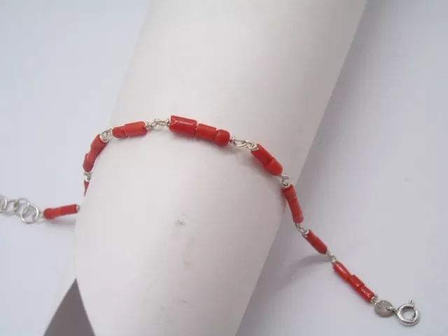 Bracelet en Argent 925 Avec Corail Naturel Rouge -