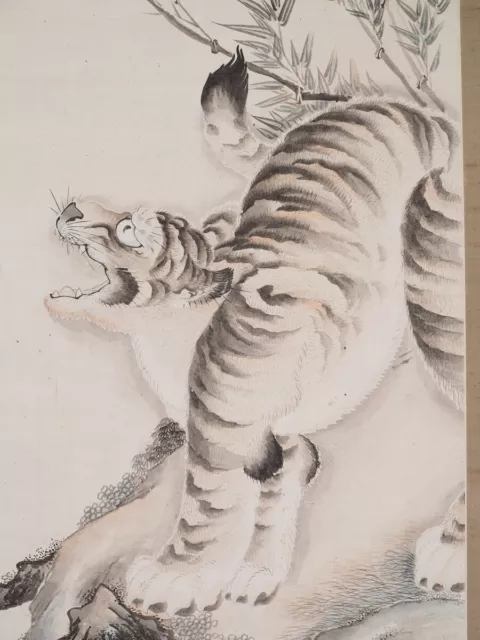 hanging scroll, Japanese painting, tiger illustration, by Unrin Insozan, antique