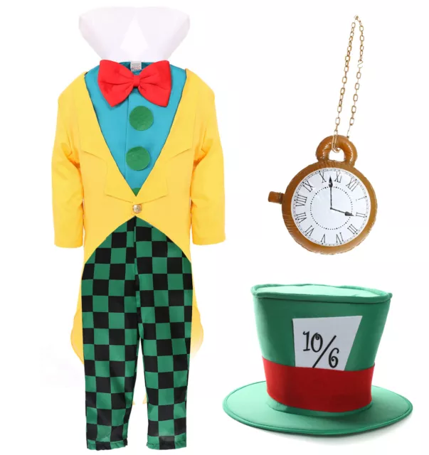 Boys Mad Hatter Costume Book Day Kids Book Character Wonderland Fancy Dress