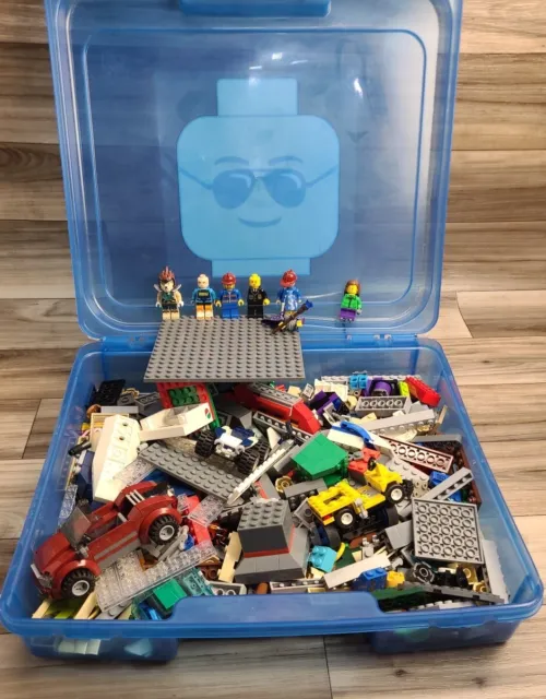 LEGO Blue Project Sunglass Mini Figure Head Storage Case w/ Misc Legos & Figures