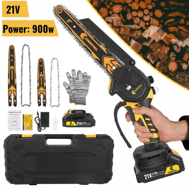 6/8inch Mini Cordless Chainsaw Electric One-Hand Saw Wood Cutter Li-Ion Battery