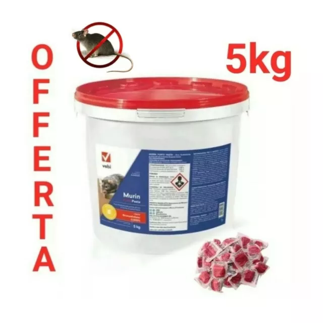 Vebi MURIN FORTE PASTA →5 kg  Veleno Esca Topicida per Topi e Ratti