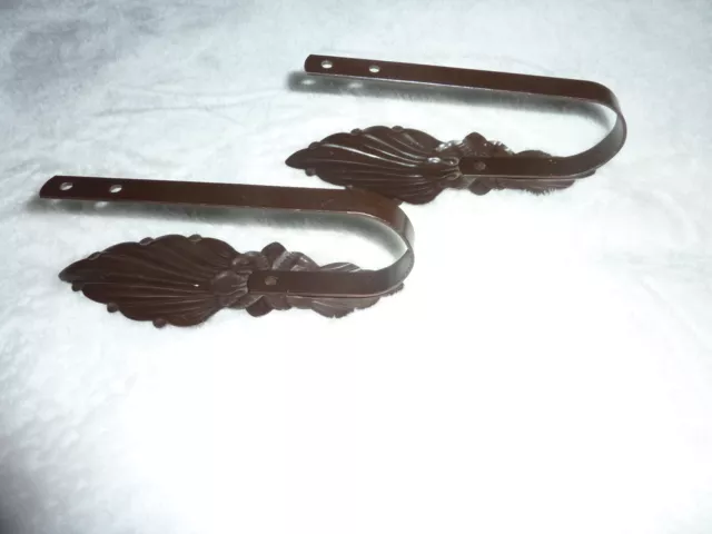 Pair Antique Vintage Metal Curtain Drapery Tie Back Hook Hardware VG++ condition 3