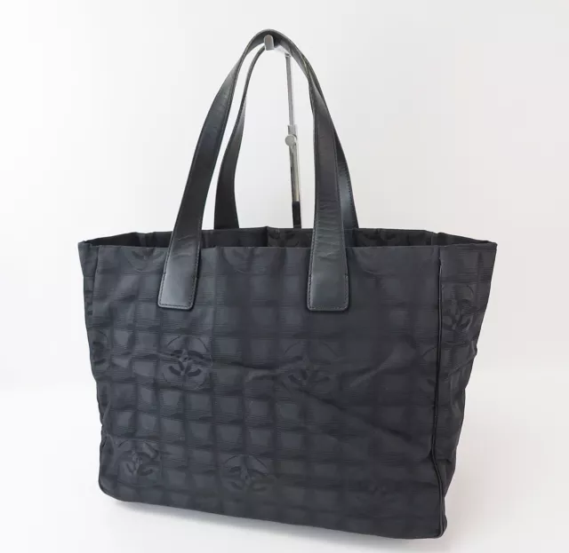 Auth CHANEL New Travel Line Black Nylon and Leather Tote Bag Purse #56035