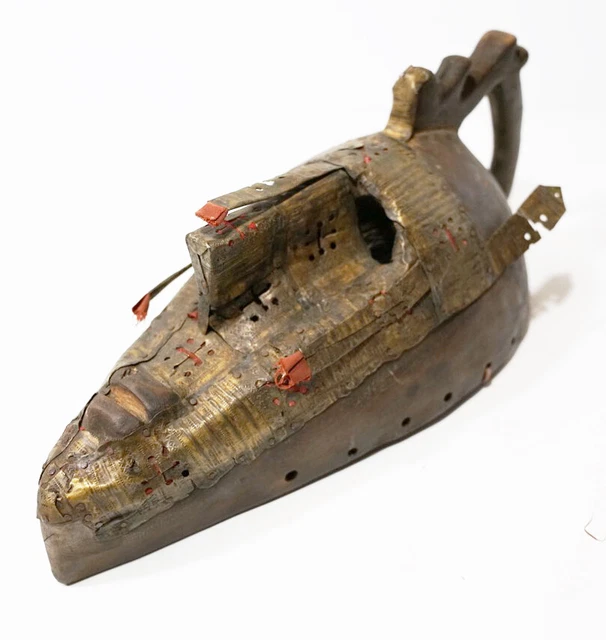 Vintage African Art Tribal Bambara N'tomo Wood with Metal Mask from Mali Africa