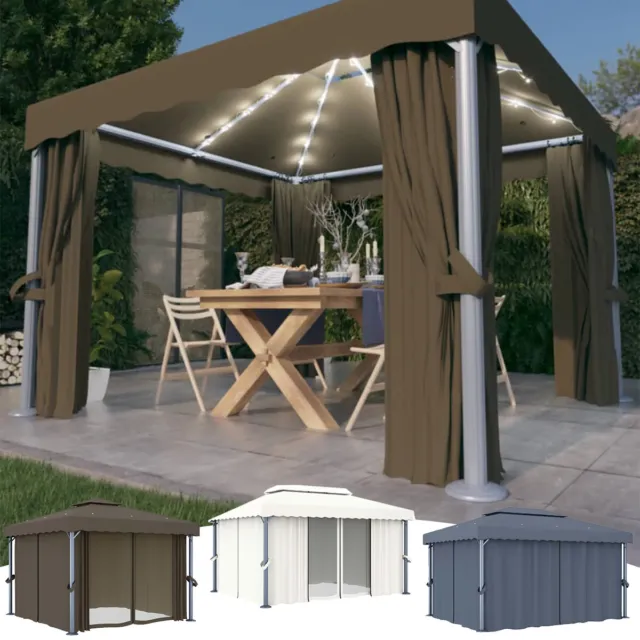 Solar LED Pavillon mit Vorhängen 3x3 3x4m Gartenpavillon Gartenzelt Partyzelt