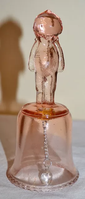 VINTAGE PINK Depression Glass Kewpie Cupie Doll Figure Bell 5.5” Tall