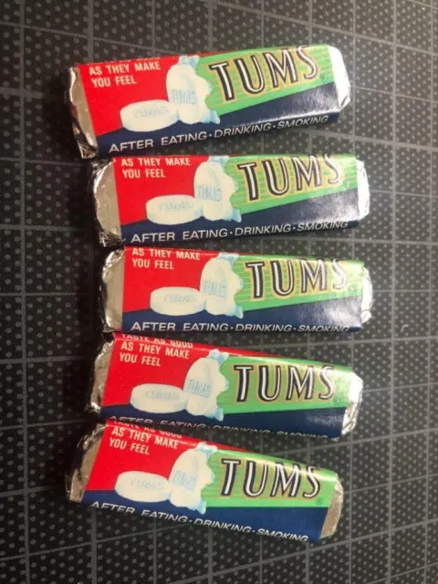 Vintage 1960's 5 Sealed packs TUMS Antacid Tablets Old Store Stock MIP mint NOS