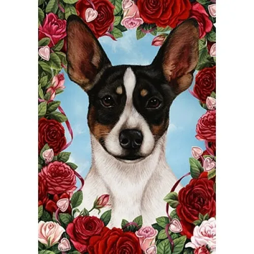 Roses Garden Flag - Tri Rat Terrier 193241