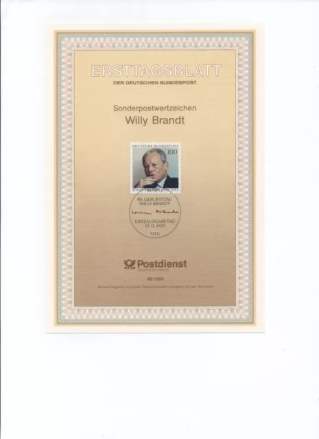 Briefmarken BRD: ETB 46/1993 Sonderpostwertzeichen "80. Geburtstag Willy Brand"