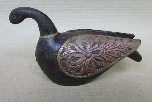 Old Hand Crafted Brass Fitted Wooden Duck statue