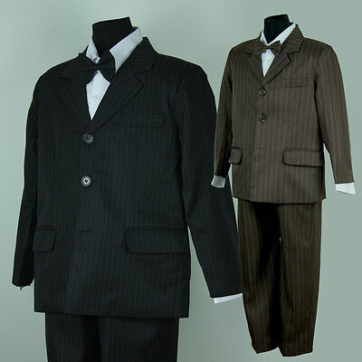 BNWT Pinstripe Formal Wedding Boy Jacket Suit 3 piece Size 0 - 16 Black Brown