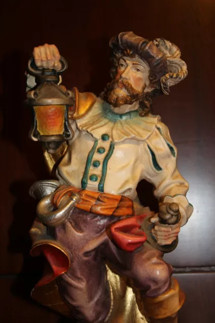 Vtg 14" Wood Hand Carved Medieval Guard Watchman Pirate + Sword Statue Figure