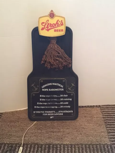 Vintage 1970's STROH'S Beer Sign-Nautical Rope Barometer ~ ORIGINAL