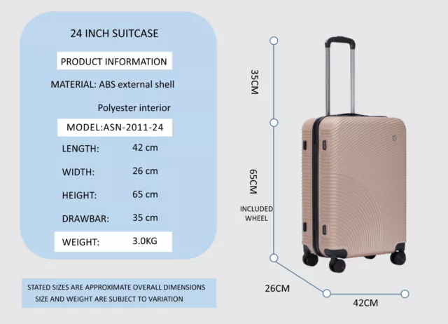 24 inch 65L Medium size Built-in TSA lock Luggage Travel 4 Wheels hard Suitcase 2