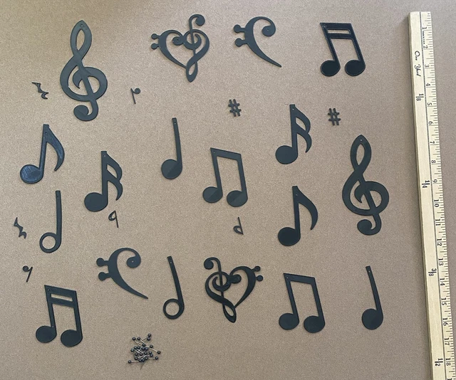 Black Plastic Music Notes & Treble Bass Clef Heart Wall Music Decor Set of  26