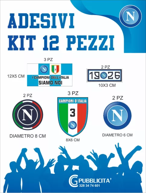 KIT 12 ADESIVI Adesivi Ssc Napoli Auto Tricolore Scudetto Napoli Campione  EUR 10,00 - PicClick IT