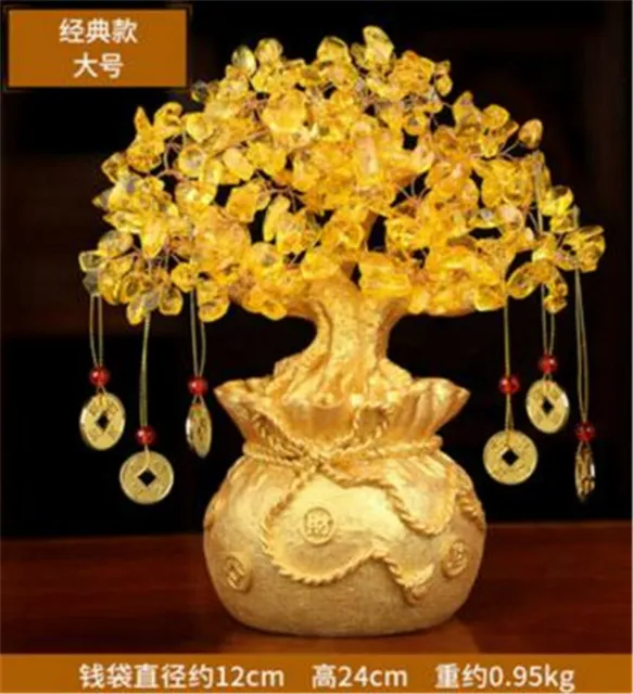 Feng Shui Money Wealth Tree Citrine Crystal Gem Spiritual Lucky Yellow Money Box