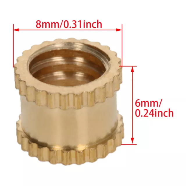 1/4"-20 Brass Knurled Threaded Nuts Round Insert Embedded Nut 6*8mm Through Hole 3