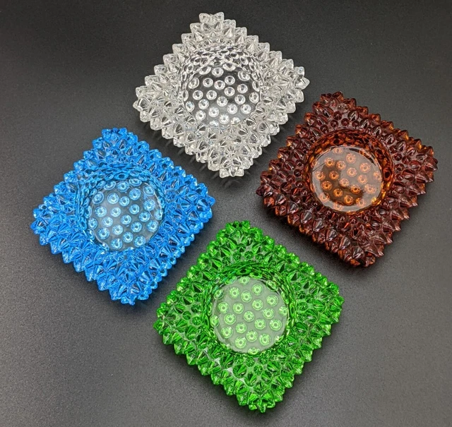 4 Hobnail Glass Tea Light Open Salt Cellar Fenton Vintage Clear Blue Green Amber