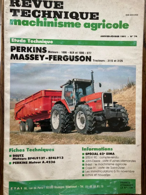 Revue Technique N° 74 Tracteur Massey Ferguson Mf 3115 , 3125 Moteurs Perkins