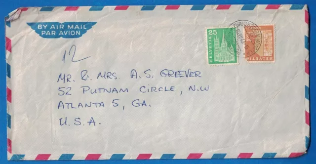 1963 SWITZERLAND Cover - Zurich to Atlanta, Georgia USA, Air Mail A8