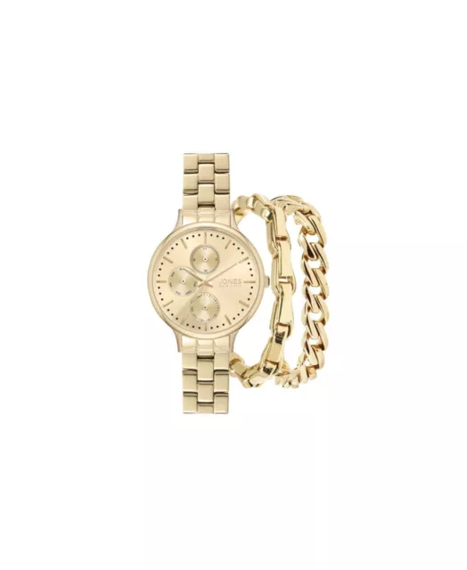 Jones New York Women's Shiny Gold Metal Alloy Bracelet Watch 34mm Gift Set