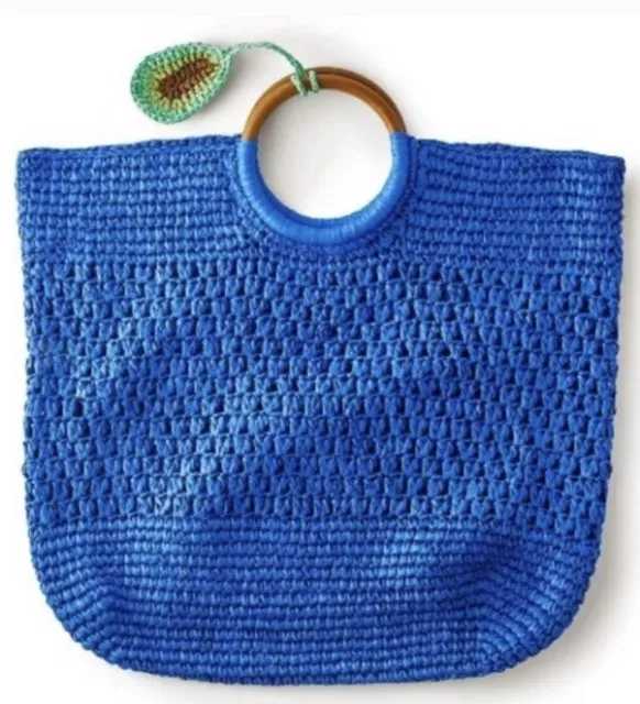 Tabitha Brown x Target Avocado Tassel Woven Blue Straw Tote Bag Handbag NEW
