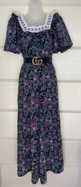 Naturally Petite Liberty House Purple Floral Ribbon/Lace Prairie Maxi Dress~XS/4