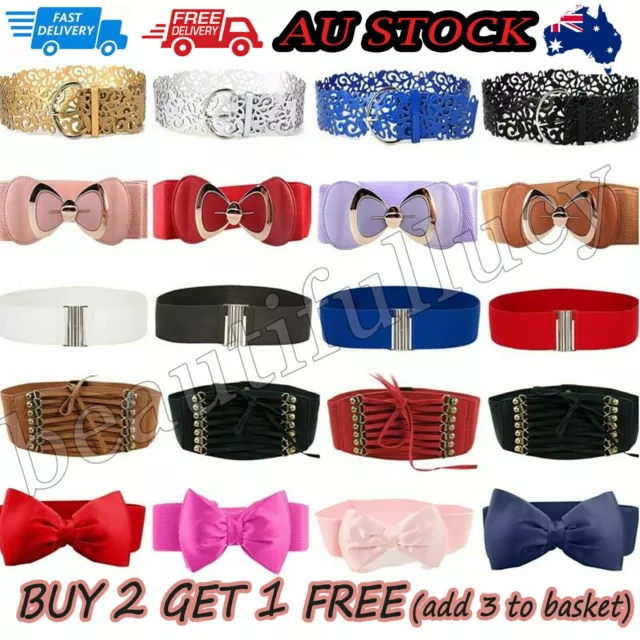 `Ladies Stretch Buckle Waist Belt Bow Corset Cinch Dress Waistband Wide Elastic