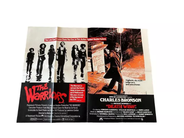 The Warriors / Death Wish Original UK Quad Film Movie Poster. Folded in VGC