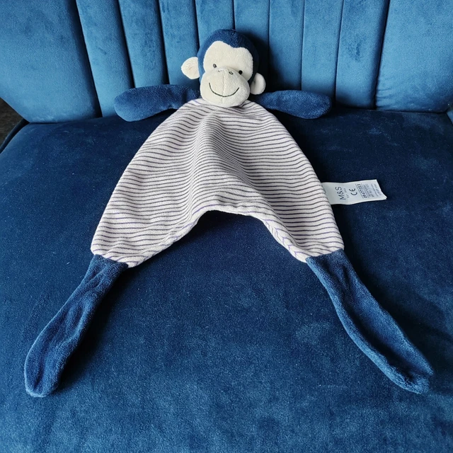 MARKS AND SPENCER Monkey Baby Comforter Blanket Soft Toy M&S Navy