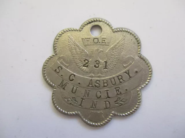 vint 1916 Fraternal Order of Eagles Muncie Indiana Drop Box Return Key Fob Chain