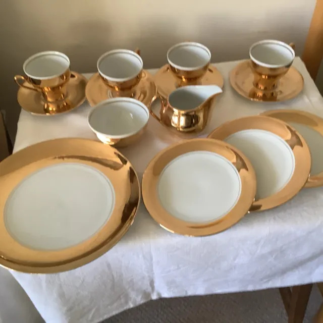 Vintage Foreign Porcelain Gold  Tea/ Coffee Set  X4 Cups,saucers  Etc