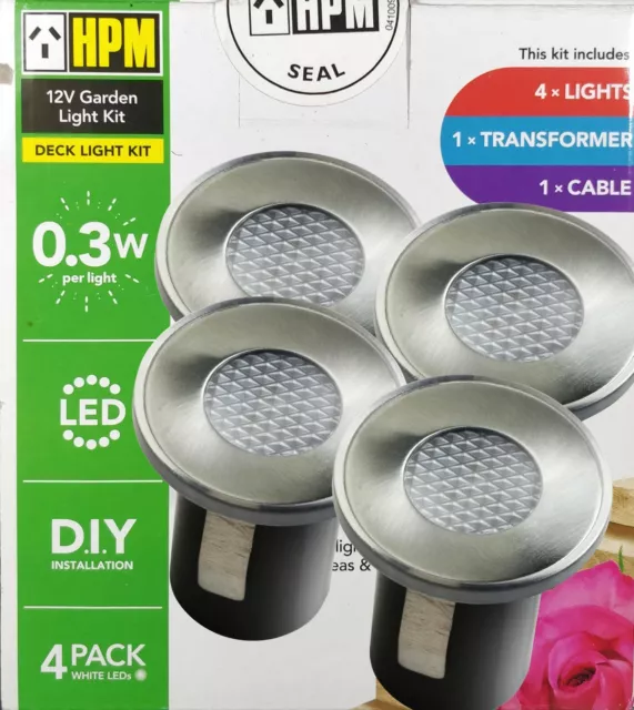 4 Piece Round LED Deck & Step Light Kit DIY Stainless Steel White HPM