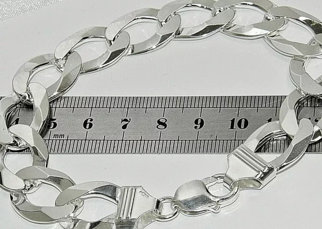 STERLING SILVER MENS 9 INCH CURB BRACELET - HEAVY CHUNKY 14mm - Solid 925 Silver