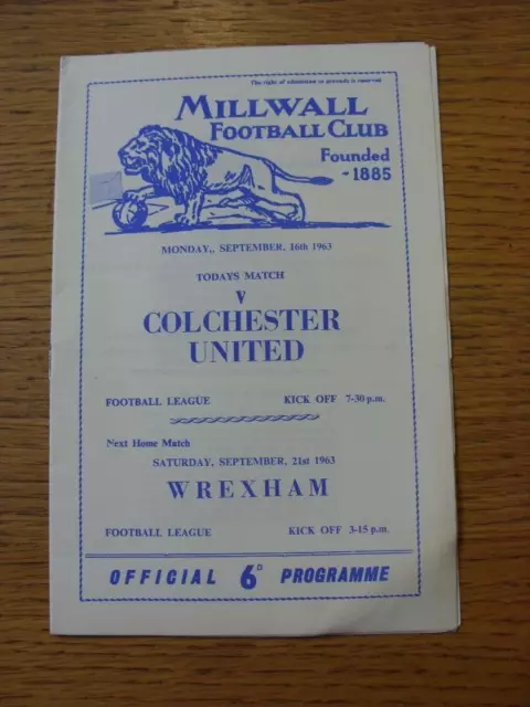 16/09/1963 Millwall v Colchester United  (Light Crease)