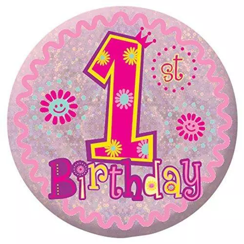 Happy 1st Birthday Badge Pink 5.5cm Small Amscan Brand New UK Stock