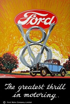 Poster Manifesto Locandina Pubblicitaria Vintage Automobili Ford Bar Ufficio