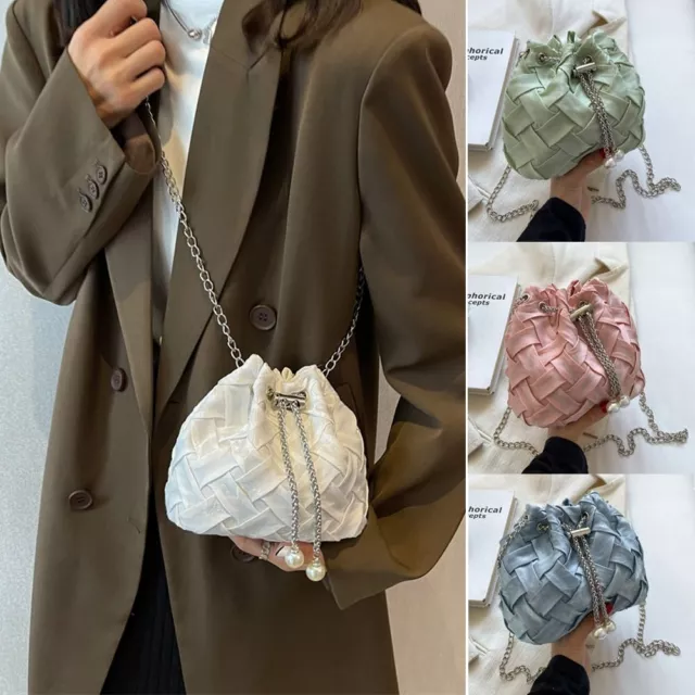 Pearl Pendant Bucket Bag Cloth Handbag Trend Sling Shoulder Bag  Women Girls