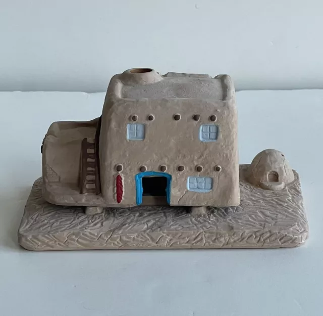 Adobe Pueblo Santa Fe Pottery Incense Burner Clay House Signed Southwestern