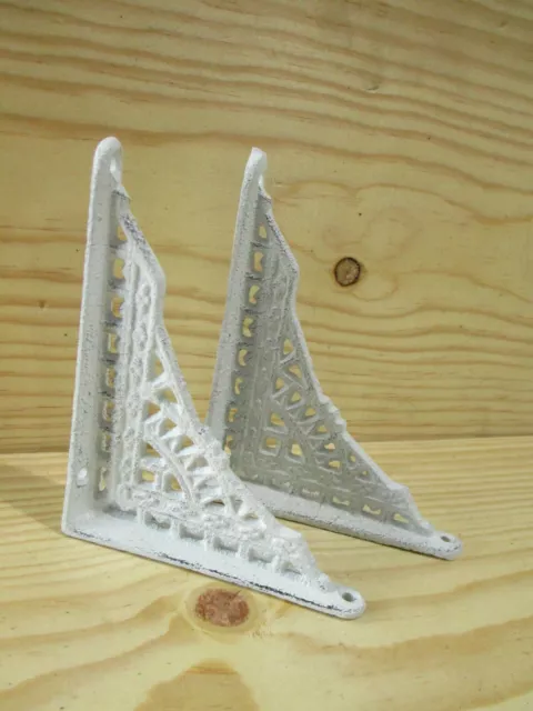 2 Shelf Braces Wall Brackets Cast Iron SMALL 5 x 4 Corbels Distressed White 3