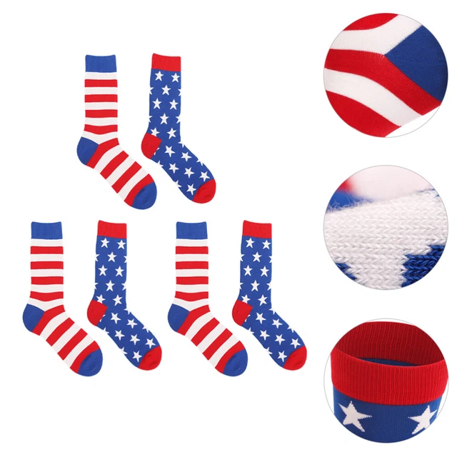 3 Pairs Chaussettes Drapeau Américain Bas Blancs Pour Femmes Hommes Manquer