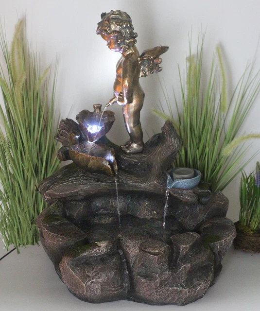 SPRINGBRUNNEN ENGEL MIT Beleuchtung Teich Gartenbrunnen Zimmerbrunnen