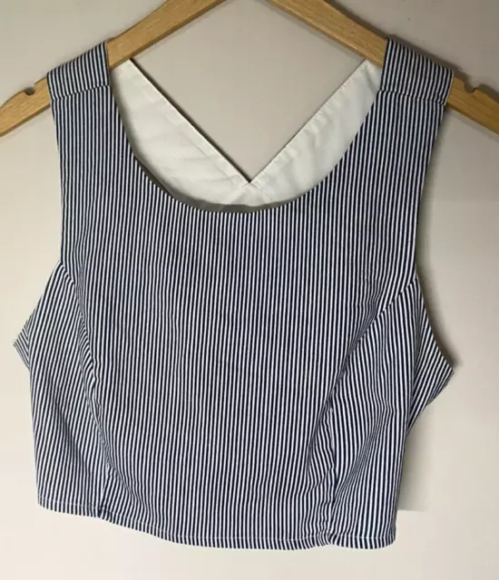 Lucca Couture Womens Top Cropped Striped Tank Top Size Large Blue White Striped