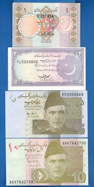 Pakistan P-26 P-37 P-53 P-45 1 2 5 10 Rupees Uncirculated Banknote Set # 2