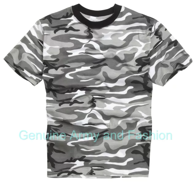 Army T Shirt US Combat Military Tactical Style Short Sleeve Top Urban Snow Camo