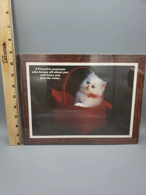 Vintage 1992 A Friend Is Someone Who Kitten Cat Wall Plaque Pressed Wood  9"x12"